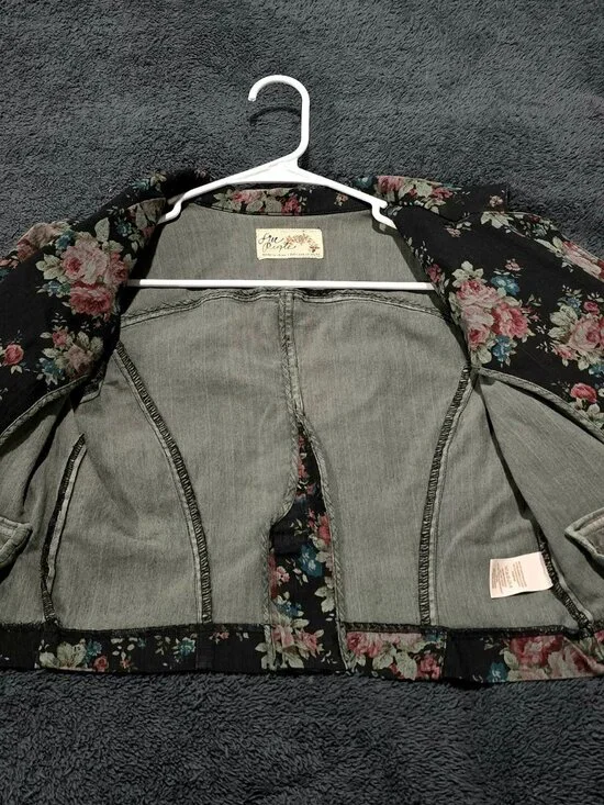 Free People Cropped Floral Blazer Jacket Size 6 Boho Romantic Cottagecore - Picture 9 of 14